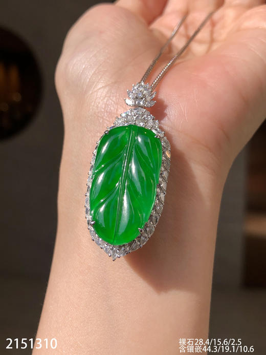 2151310，老坑冰艳绿叶子吊坠。具体价格微信咨询 商品图6