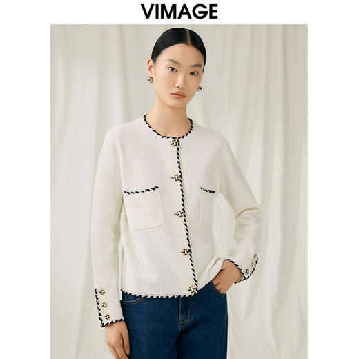 VIMAGE纬漫纪秋季新款撞色时尚通勤气质百搭针织开衫V1801426 商品图0