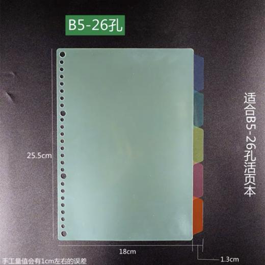活页夹替芯配件分类索引纸B5五色隔页纸分段卡26孔PP塑料5色分类纸 商品图0