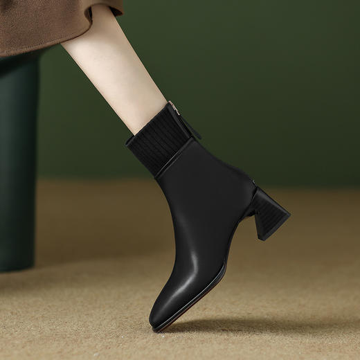 毛线口短靴女英伦方头时装靴，中跟复古瘦瘦靴粗跟LDKG-S5088 商品图9
