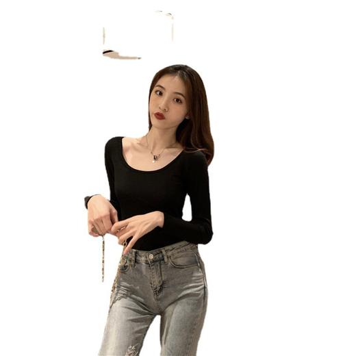 圆领打底衫女式秋冬新款内搭上衣修身外穿少女休闲大U领长袖t恤女 商品图4