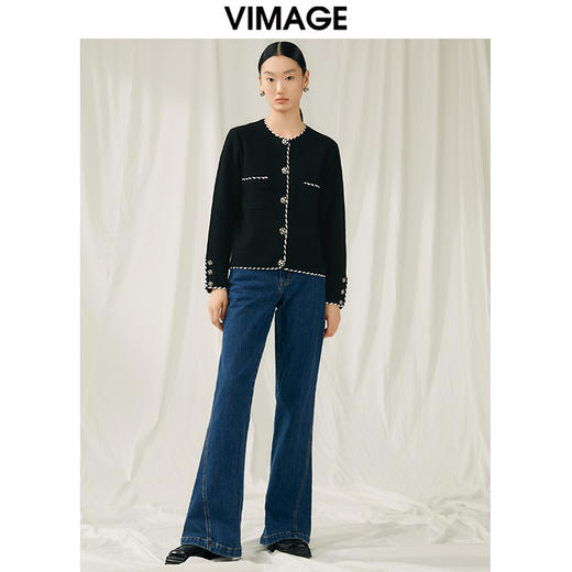 VIMAGE纬漫纪秋季新款撞色时尚通勤气质百搭针织开衫V1801426 商品图6