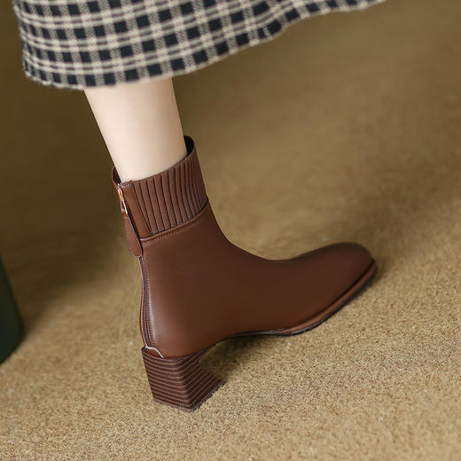 毛线口短靴女英伦方头时装靴，中跟复古瘦瘦靴粗跟LDKG-S5088 商品图6