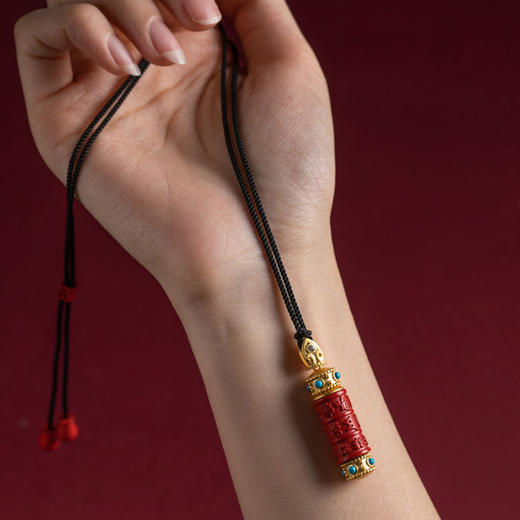 S925银镀金朱砂六字真言吊坠项 商品图3