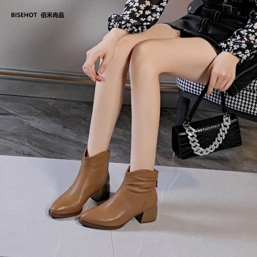 新品羊皮单层方跟尖头百搭矮靴991B25526 商品图4