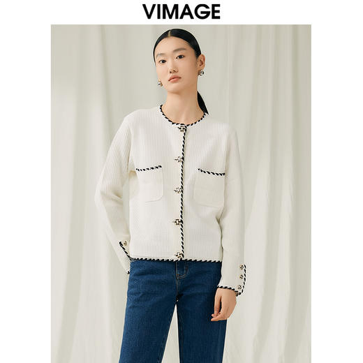 VIMAGE纬漫纪秋季新款撞色时尚通勤气质百搭针织开衫V1801426 商品图4