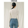 VIMAGE纬漫纪秋新款100%绵羊毛小立领套头纯色薄款打底基础款修身针织衫V1801422 商品缩略图3