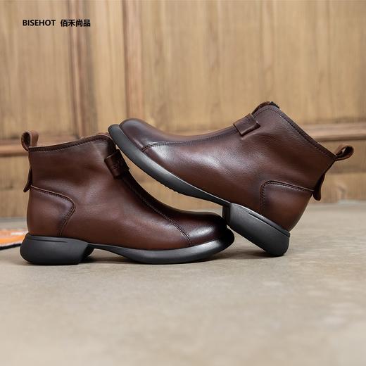 新品厚绒圆头百搭舒适牛皮矮靴933B25505 商品图7