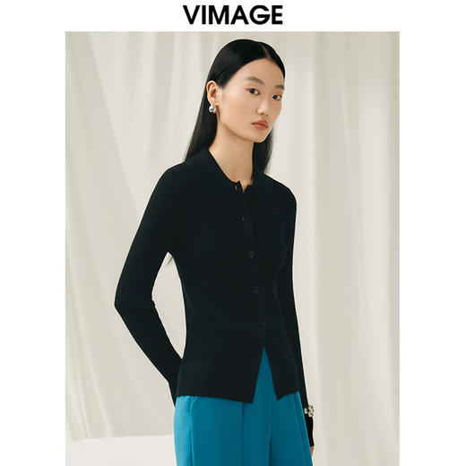 VIMAGE纬漫纪新款100%绵羊毛纯色修身针织衫V1801427 商品图2