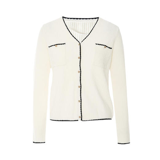 VIMAGE纬漫纪秋季新款100%绵羊毛v领短款撞色时尚通勤气质百搭针织开衫V1801421 商品图11