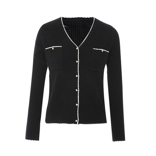 VIMAGE纬漫纪秋季新款100%绵羊毛v领短款撞色时尚通勤气质百搭针织开衫V1801421 商品图10