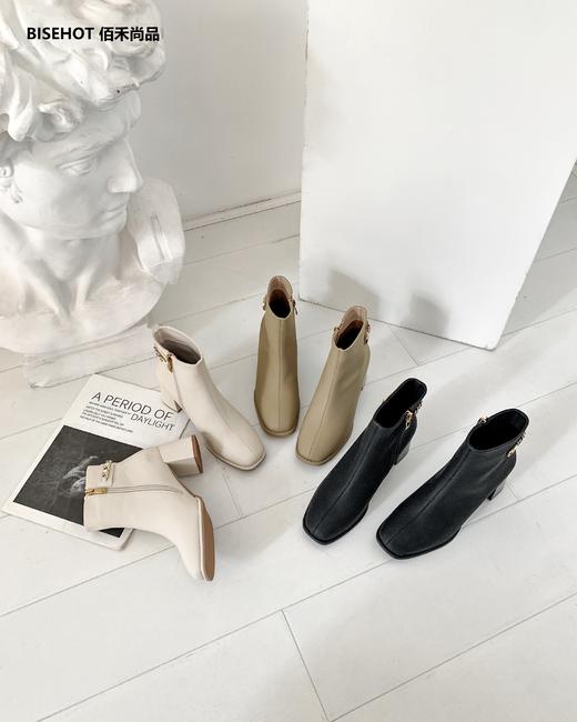 新品粗跟百搭舒适薄绒矮靴909B25554 商品图5