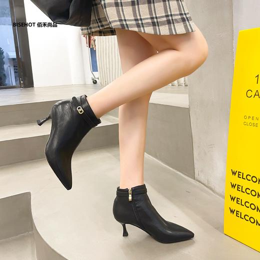 新品羊皮单层高跟时尚百搭小矮靴982B25518 商品图2