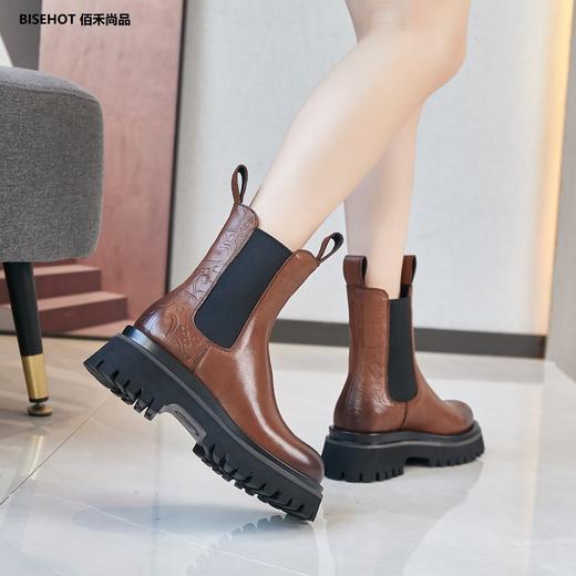 新品单层牛皮切尔西烟管时尚矮靴992B25601 商品图0