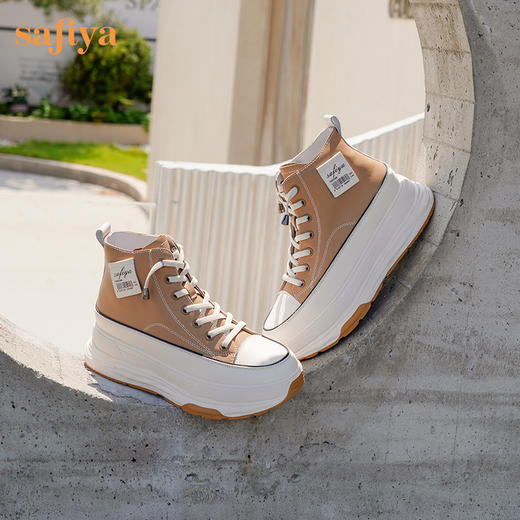 Safiya/索菲娅 网红百搭休闲2022冬季新款小个子厚底系带高帮鞋 SF24116183 商品图0