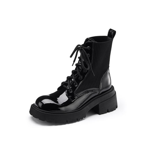 westory2022年秋冬新款真皮马丁靴女厚底增高系带机车靴骑士靴女82301 商品图2