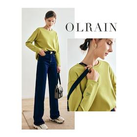 OLrain欧芮儿法式长袖纯色T恤女秋季2022年新款宽松减龄打底上衣