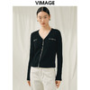 VIMAGE纬漫纪秋季新款100%绵羊毛v领短款撞色时尚通勤气质百搭针织开衫V1801421 商品缩略图8
