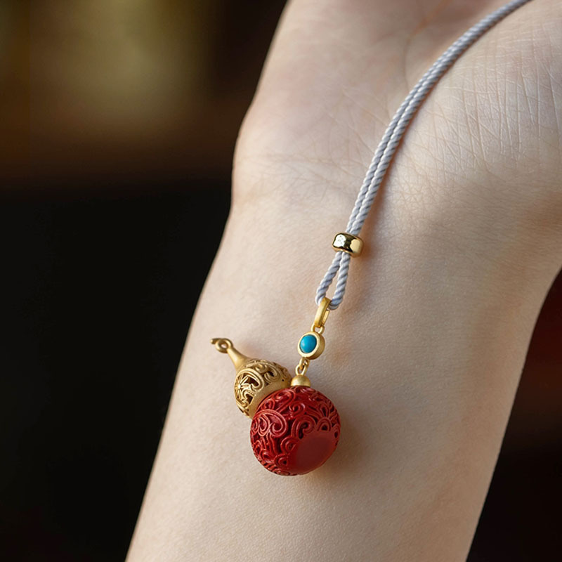 红砂福禄S925银嘎乌盒心经吊坠原矿朱砂女款项链