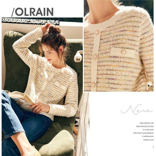OLrain欧芮儿法式杏白色毛衣女冬季2022年新款小香风圆领套头衫 商品图0