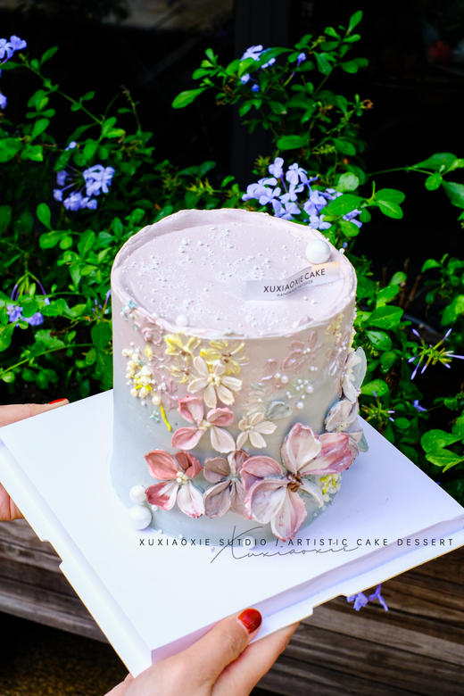 「花蔓」小清新风豆沙刮刀花+奶油霜手绘蛋糕～艺术作品，需要提前2天预定。 商品图1