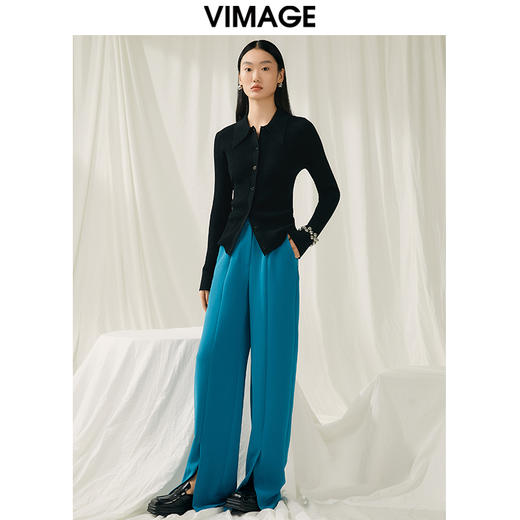 VIMAGE纬漫纪新款100%绵羊毛纯色修身针织衫V1801427 商品图1