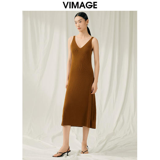 VIMAGE纬漫纪秋季新款100%绵羊毛气质修身显瘦吊带针织连衣裙V1801423 商品图5