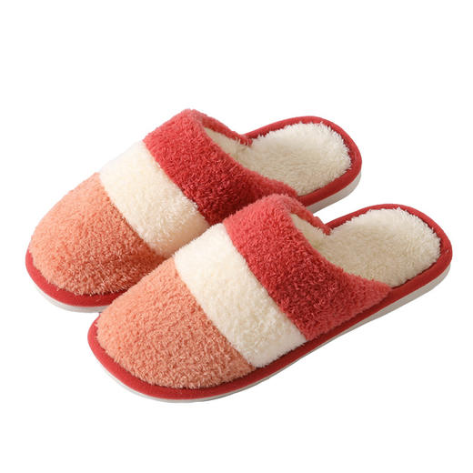 2023新款冬季情侣接拼条纹棉拖鞋毛绒居家舒适男女棉拖鞋保暖拖鞋sh 商品图4