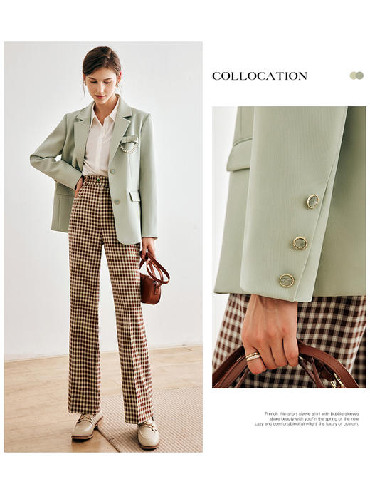 OLrain欧芮儿法式薄荷绿西装短外套女秋季2022新款名媛小香风上衣 商品图0