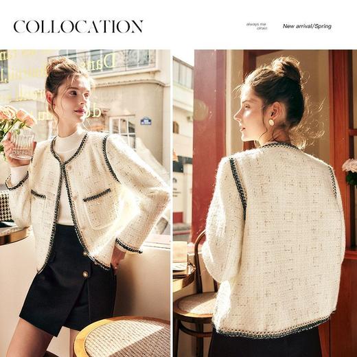 OLrain欧芮儿法式小香风短外套女秋季2023新款复古撞色粗花呢上衣 商品图1