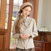 Famecoco范可儿条巾式领子衬衫女设计感小众秋冬长袖衬衣打底F228BA003 商品缩略图0