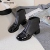 新品牛皮方跟圆头百搭舒适薄绒矮靴991B25528 商品缩略图6