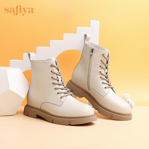 【春节不打烊】Safiya/索菲娅 加绒保暖短2022冬季新款英伦风百搭圆头低跟马丁靴女 SF24118404 商品图1