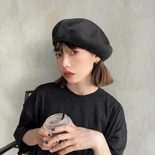 「13款配色」韩版春秋款光板贝雷帽子 女ins薄款黑色复古画家八角帽配饰 商品图1