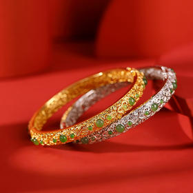 S925纯银镀金，和田碧玉复古吉祥如意圆珠手镯传承款必入手环CW-198