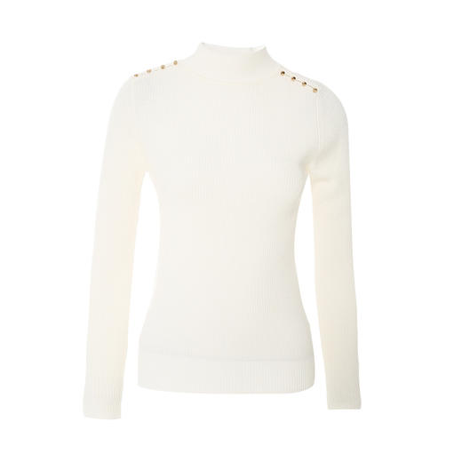 VIMAGE纬漫纪秋新款100%绵羊毛小立领套头纯色薄款打底基础款修身针织衫V1801422 商品图11