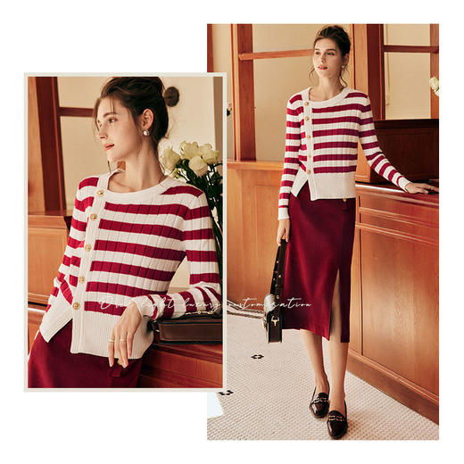 OLrain欧芮儿法式条纹毛衣女秋季2022年新款不规则撞色套头针织衫 商品图0