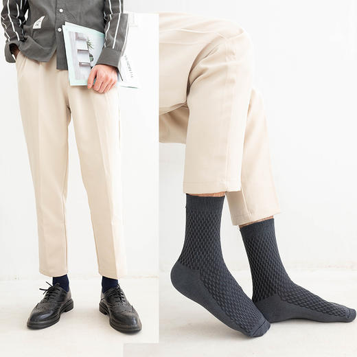 入秋必备的双针高档棉中筒袜，男士都需要一份！M215 商品图1