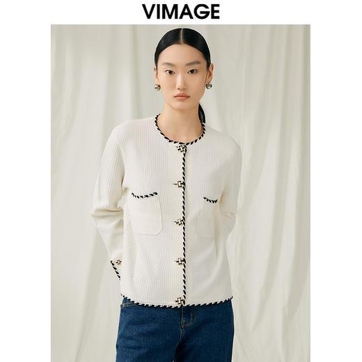 VIMAGE纬漫纪秋季新款撞色时尚通勤气质百搭针织开衫V1801426 商品图5