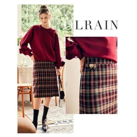 OLrain欧芮儿法式格纹半身裙女秋季2022新款高腰复古直筒开叉裙