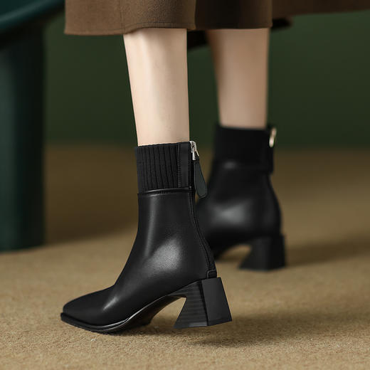 毛线口短靴女英伦方头时装靴，中跟复古瘦瘦靴粗跟LDKG-S5088 商品图8