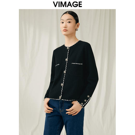 VIMAGE纬漫纪秋季新款撞色时尚通勤气质百搭针织开衫V1801426 商品图7