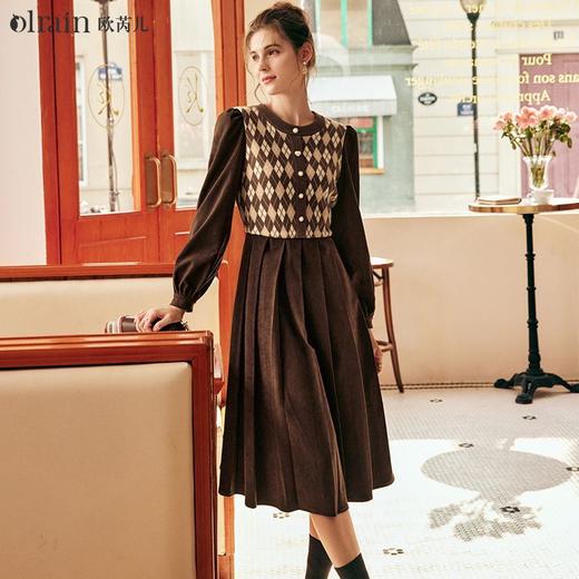 OLrain欧芮儿法式咖色连衣裙女秋季2022新款森系高级感复古茶歇裙 商品图4