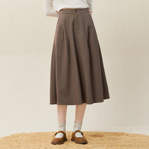 famecoco范可儿格纹拼接tr半身裙女冬高腰a字裙显瘦遮胯F228HA008 商品图0