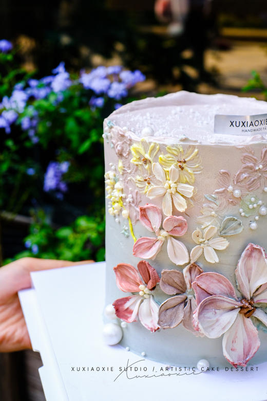 「花蔓」小清新风豆沙刮刀花+奶油霜手绘蛋糕～艺术作品，需要提前2天预定。 商品图2