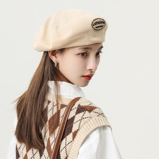 「8款配色」韩版秋冬季字母标棉麻贝雷帽子 女薄款雷锋帽街头画家帽配饰 商品图1