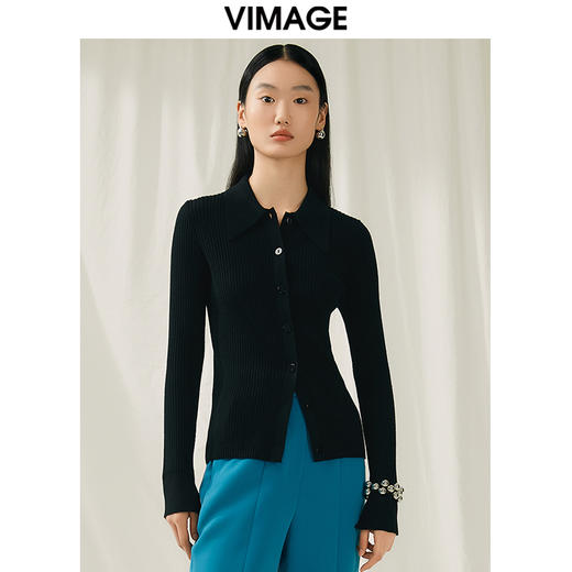 VIMAGE纬漫纪新款100%绵羊毛纯色修身针织衫V1801427 商品图0