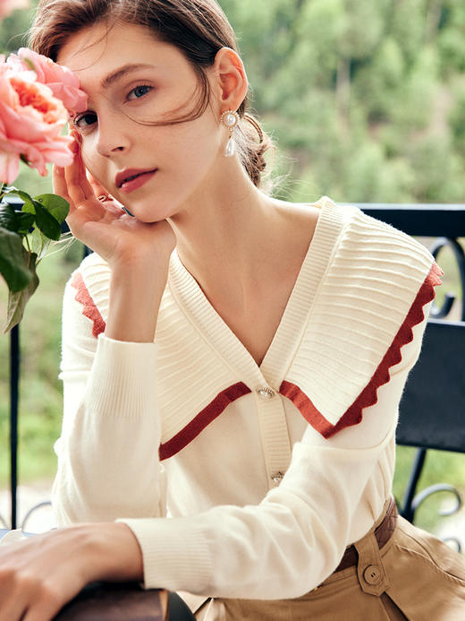 OLrain欧芮儿法式大翻领针织衫女秋季2022新款撞色温柔系穿搭上衣 商品图1