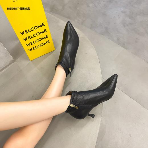 新品羊皮单层高跟时尚百搭小矮靴982B25518 商品图5
