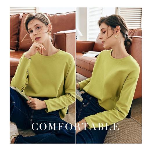 OLrain欧芮儿法式长袖纯色T恤女秋季2022年新款宽松减龄打底上衣 商品图1